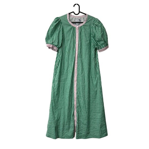Addison Bay Green Pink Striped Cabana Button Down Casual Maxi Dress Womens Small - Picture 2 of 7